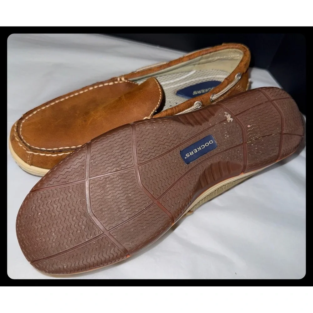 Dockers Boat Shoes Mens 10 Brown Leather Slip On Casual Loafers